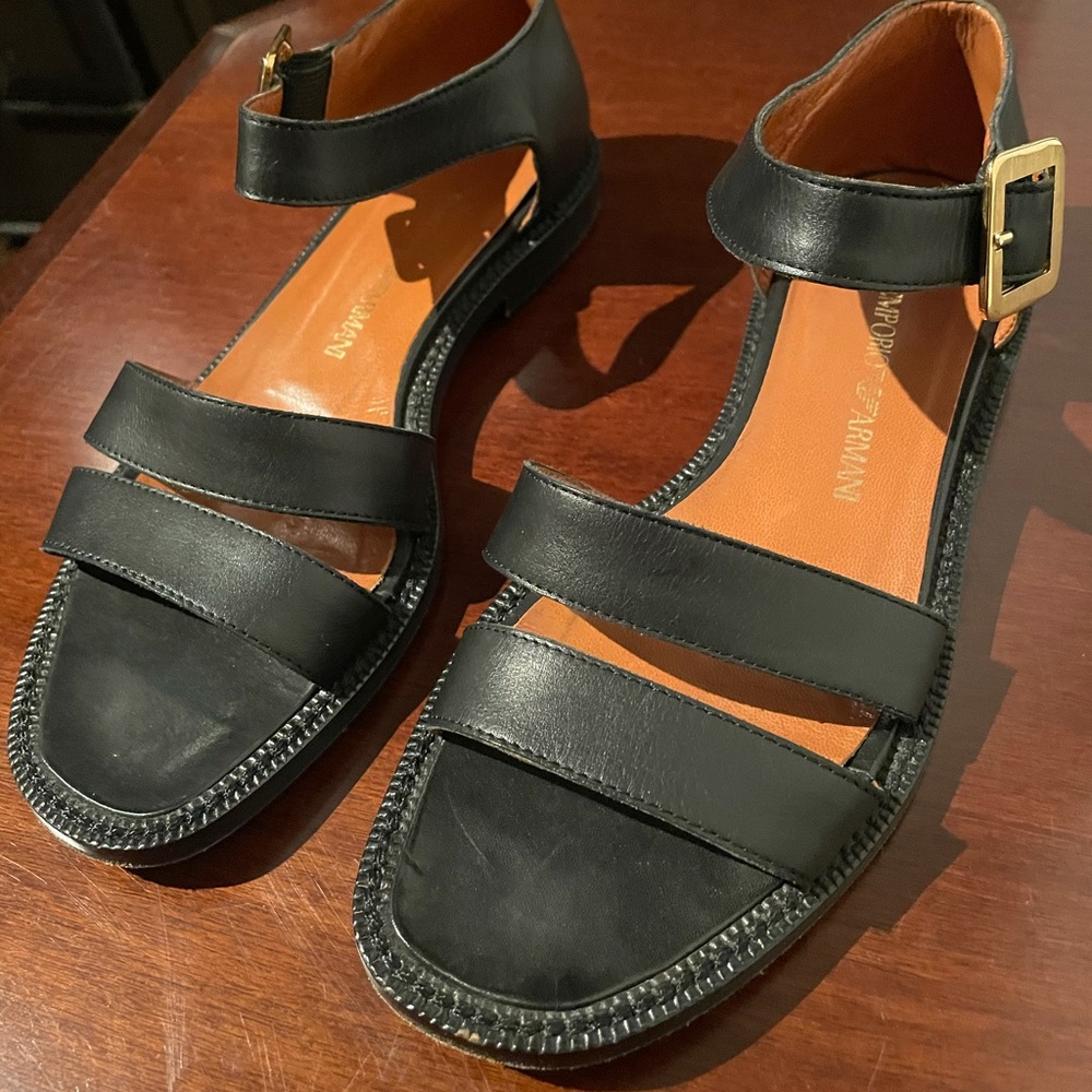 Emporio Armani black strappy leather sandals